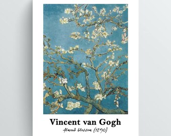 Van Gogh Almond Blossom Print | Teal Botanical Wall Art | Minimalist Gallery Poster | Instant Digital Download