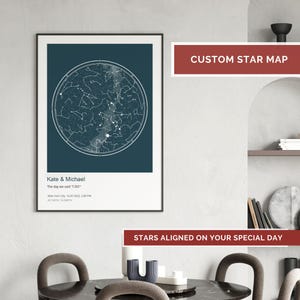Gepersonaliseerde sterrenkaart – BLAUW • Aangepaste digitale nachtelijke hemelprint • Unieke verjaardag, bruiloft, jubileumcadeau • Afdrukbare sterrenkaart DIGITAAL