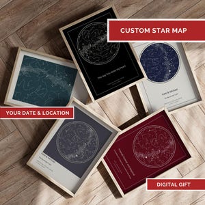 Impresión digital de mapa estelar personalizado • Póster personalizado de cielo nocturno • Regalo de boda, aniversario o cumpleaños • Descarga instantánea • Arte mural celestial
