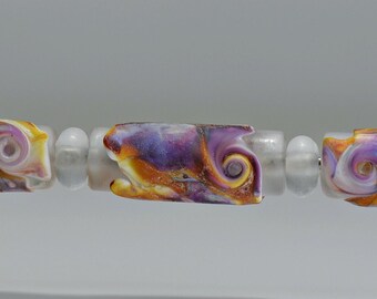 Handmade Lampwork Tube and Spacer Beads in Matte Purple and Pink and Yellow for Making Jewelry by Sky Valley Beads