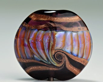 Glass Lampwork Round Lentil Focal Bead in Purple and Pink for Making Jewelry by Sky Valley Beads