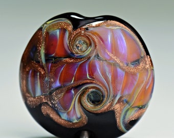 Glass Lampwork Round Lentil Focal Bead in Purple and Pinks for Making Jewelry by Sky Valley Beads