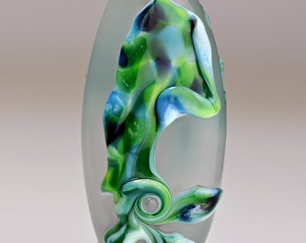 Large Glass Focal Bead in Blues and Greens for Making Jewelry