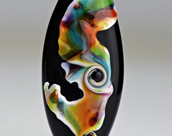 Glass Lampwork Focal Bead in Black with Multi Colors for Making Jewelry by Sky Valley Beads