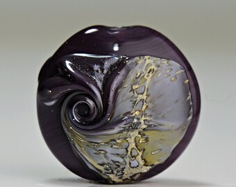 Purple and Silver Glass Lampwork Lentil Focal Bead for Making Jewelry