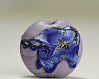 Glass Lentil Focal Bead in Matte Purple and Silvered Blue for Making Jewelry by Sky Valley Beads