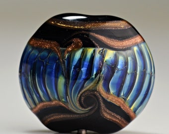 Black and Metallic Blue Lampwork Focal Bead for Making Jewelry by Sky Valley Beads