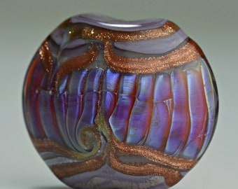 Glass Lampwork Round Lentil Focal Bead in Purple and Pink for Making Jewelry by Sky Valley Beads