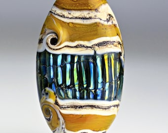 Yellow and Blue Glass Lampwork  Pendant Bead for Making Jewelry