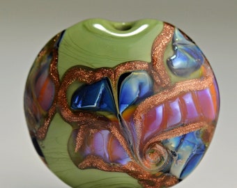 Green Blue and Pink Glass Lampwork Focal Bead for Making Jewelry SRA