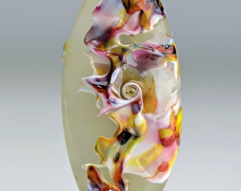 Handmade Glass Lampwork Focal Bead in Ivory and Multi Colors for Making Jewelry by Sky Valley Beads