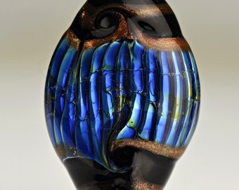 Black Lustrous Blue and Green Glass Lampwork Focal Bead for Making Jewelry