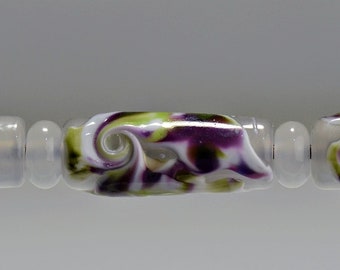 Glass Tube Bead Set and Spacer Beads in White  Purple and Green for Making Jewelry Necklace Beads