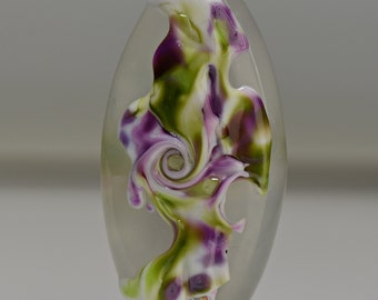 Large Lampwork Focal Bead in Purple Green and White for Making Jewelry