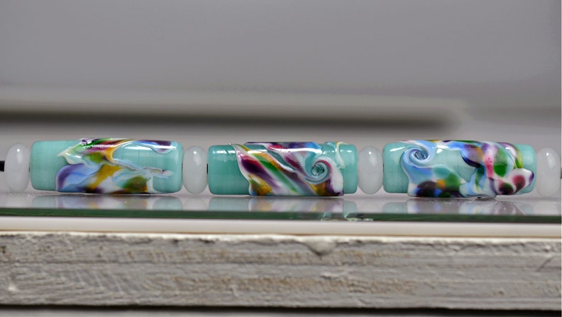 Green and Multi Color Glass Lampwork Tube Beads and Spacers Set for Making Jewelry