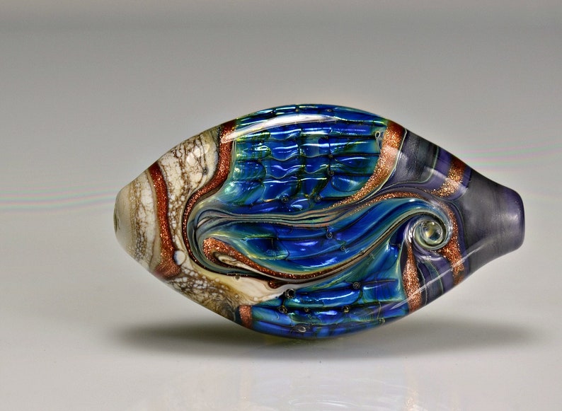 Purple Blue Ivory Lampwork Focal Bead crafts handmade glass pendant bead artisan lampwork 60 x 37 mm beads for jewelry
