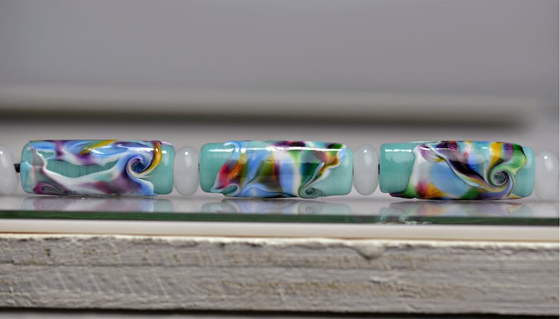 Green and Multi Color Glass Lampwork Tube Beads and Spacers Set for Making Jewelry