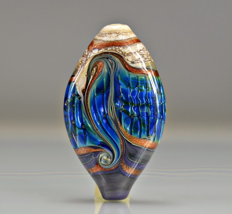 Purple Blue Ivory Lampwork Focal Bead crafts handmade glass pendant bead artisan lampwork 60 x 37 mm beads for jewelry