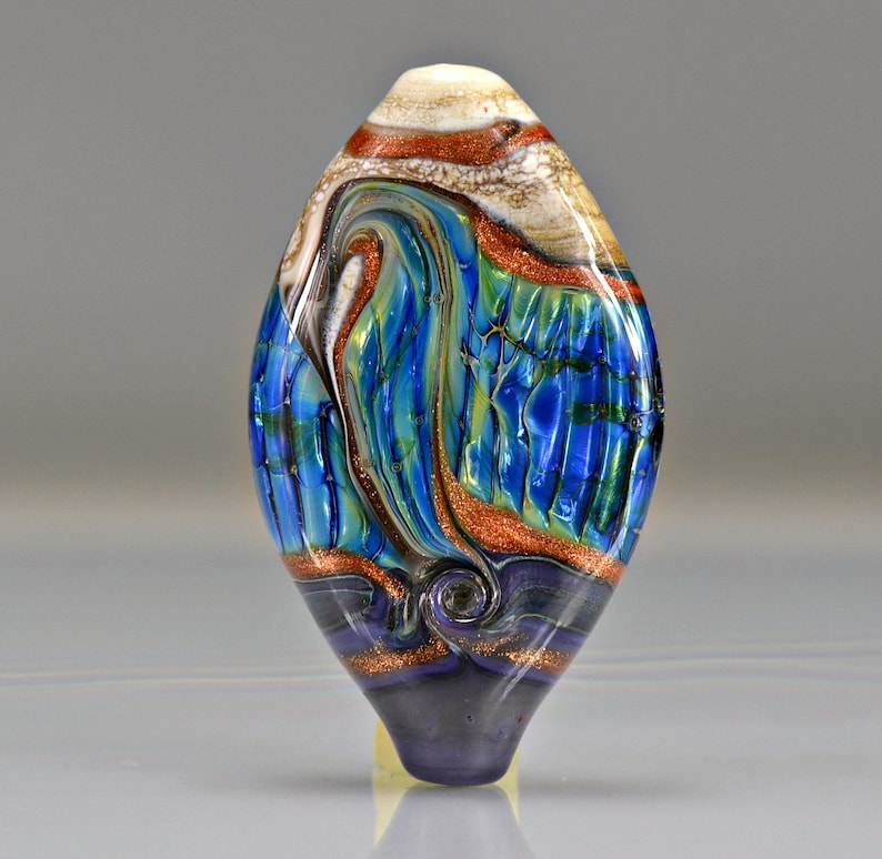 Purple Blue Ivory Lampwork Focal Bead crafts handmade glass pendant bead artisan lampwork 60 x 37 mm beads for jewelry