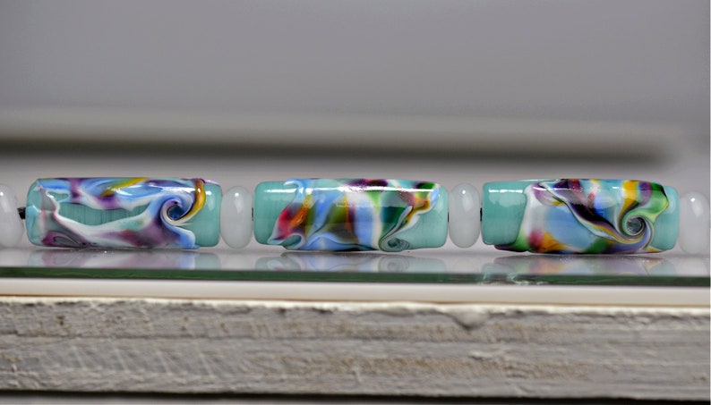 Green and Multi Color Glass Lampwork Tube Beads and Spacers Set for Making Jewelry