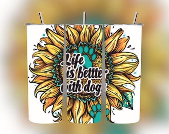 Vaso de 20 oz con diseño de girasol para amantes de los perros (descarga digital)