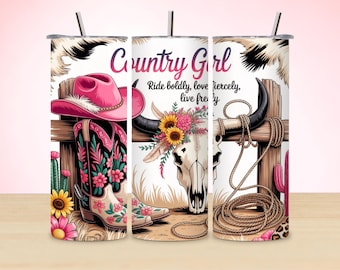 Country Girl Tumbler Wrap: design western rosa (download digitale)