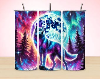 Northern Lights Wolf Tumbler Wrap: 20oz Skinny Sublimation (Digital Download)