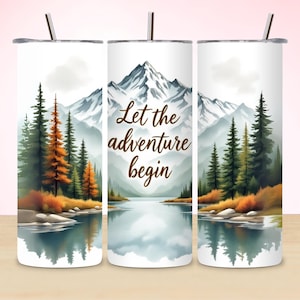 Adventure Tumbler Wrap, Hiking Mountain Forest Sublimation Design, 20oz Skinny Tumbler Wrap, Digital Download PNG, Straight Tumbler Wrap