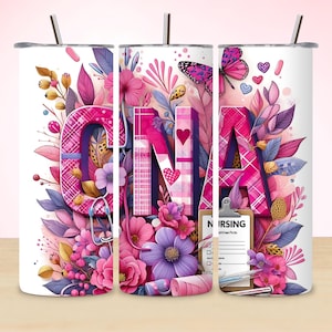 Floral CNA Nurse 20oz Tumbler Wrap Sublimation Design (Digital Download)