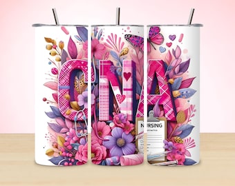 Floral CNA Nurse 20oz Tumbler Wrap Sublimation Design (Digital Download)