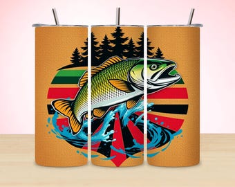 Fishing Tumbler Sublimation Design, 20oz Skinny Tumbler Wrap PNG, Fish Tumbler Design, Fisherman Gift, Instant Digital Download