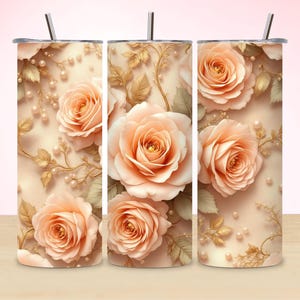 Pink Pearl Roses Tumbler Wrap, Floral 20oz Skinny Tumbler Sublimation Design, Straight Tumbler Wrap PNG, Digital Download Design