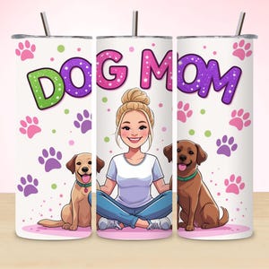 Dog Mom Tumbler Wrap, Dog Mom PNG Design, 20oz Skinny Chibi Tumbler, Cartoon Dog Wrap, Digital Download, Instant Download, Pet Gift