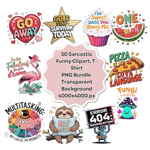 Bundle PNG de cliparts sarcastiques : dessins drôles et sarcastiques (fichiers numériques)