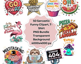 Sarcastic Clipart PNG Bundle: Funny Snarky Designs (Digital Files)