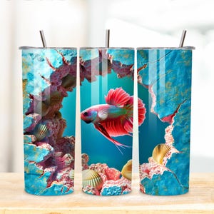 Betta Fish Tumbler Wrap: 3D Hole In A Wall Sublimation Design (Digital Download)