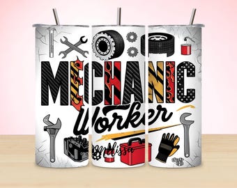 Mechanic Tumbler Sublimation Design: Wrench, Tire, Tools (PNG Digital Download)