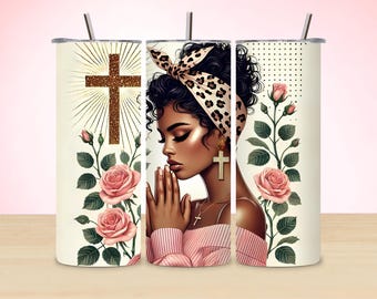 Praying Black Woman Tumbler Wrap: Faith Sublimation Design (Digital Download)