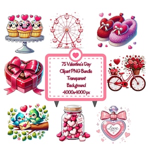Cute Valentines Clipart Bundle, Romantic Valentine Graphics, Love PNGs, Heart Balloons, Cupid PNG, Valentines Day Digital Download