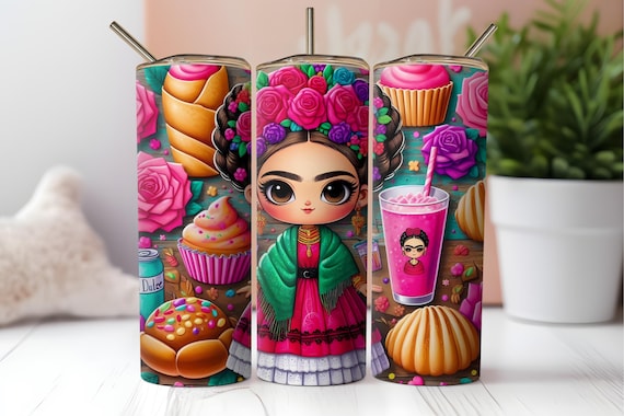 Mexican Tumbler Png, Coffee Tumbler Png, Concha Pan Tumbler, Cute Mexican Girl Wrap, 20oz Skinny Sublimation, Latina Coffee Art