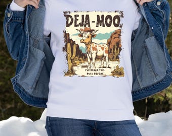 Deja Moo サボテン T シャツ デザイン PNG: ヴィンテージ ウエスタン ブル (デジタル ダウンロード)