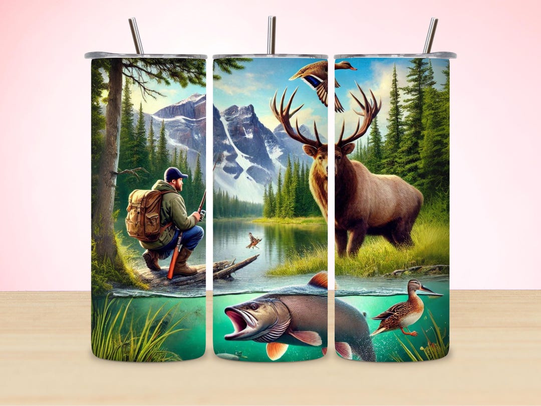 Hunting Sublimation Design, Fishing Skinny Tumbler PNG, Male Deer Wrap ...