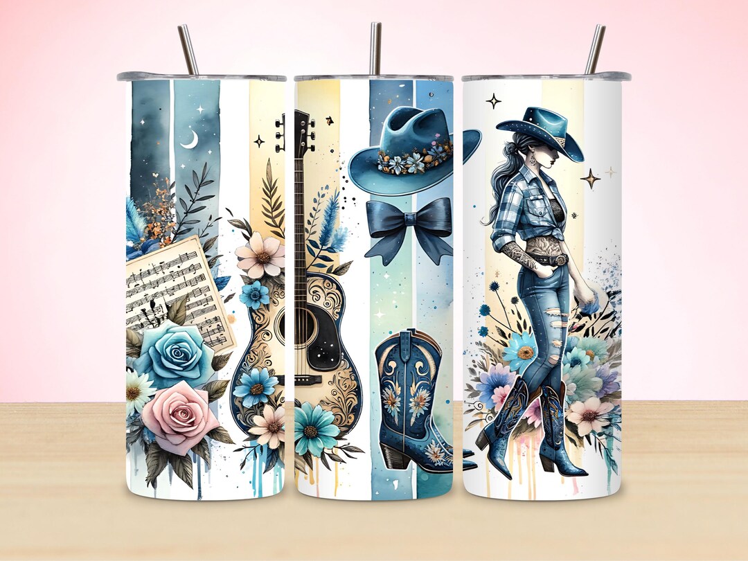 Country Girl Tumbler Design, Western Boots Guitar, 20 Oz Skinny Wrap ...