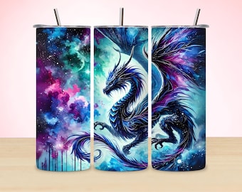 Black Dragon 20oz Tumbler Wrap PNG | Fantasy Dragon Sublimation Design | Vibrant Skinny Tumbler Digital Download