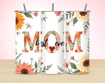Diseño de sublimación para vaso Floral Mom de 20 oz (descarga digital)