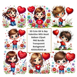 Valentine Clipart Bundle, Cute Valentines Png, Romantic Graphics, Heart Balloons Png, Love Stickers, Digital Valentine Art, Instant Download