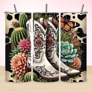 Capa para copo Cowgirl Boots: Flores de cacto, design de sublimação de 20 oz (download digital)