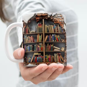 Bookshelf Mug Sublimation Design: 3D Cracked Wall (Digital Download)
