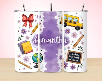 Purple Coquette Teacher Tumbler Design: Custom Name Sublimation (PNG)