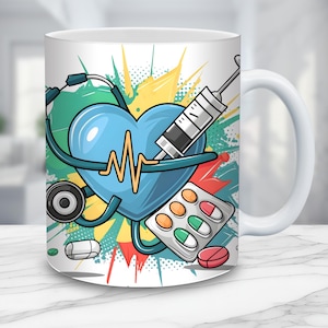 Nurse Mug Wrap Sublimation Design, Nurse Gift Full Wrap Mug , Sublimation Designs, Digital Download, 11 Oz Mug Template